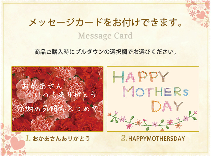 無料の母の日の掛紙、もしくはメッセージカードをお付けいたします。